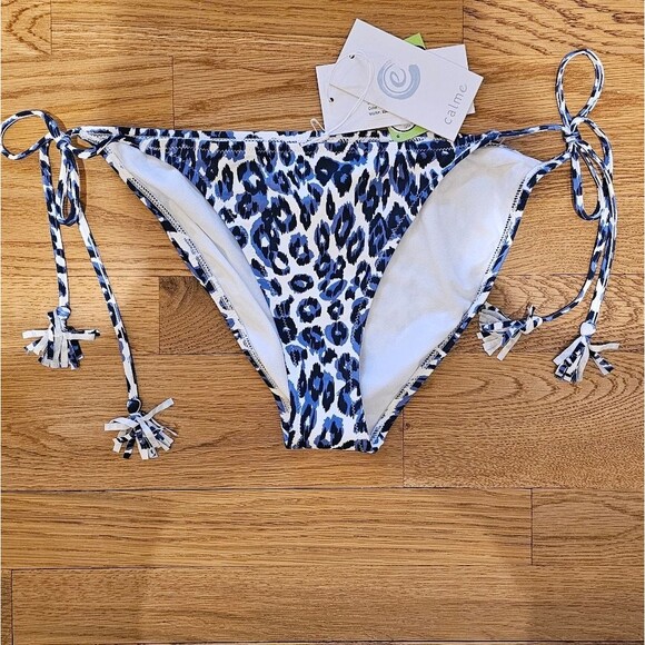 NWT Johnny Was Calme Blue Tiger String Bikini Bottom Sz S - Picture 1 of 3